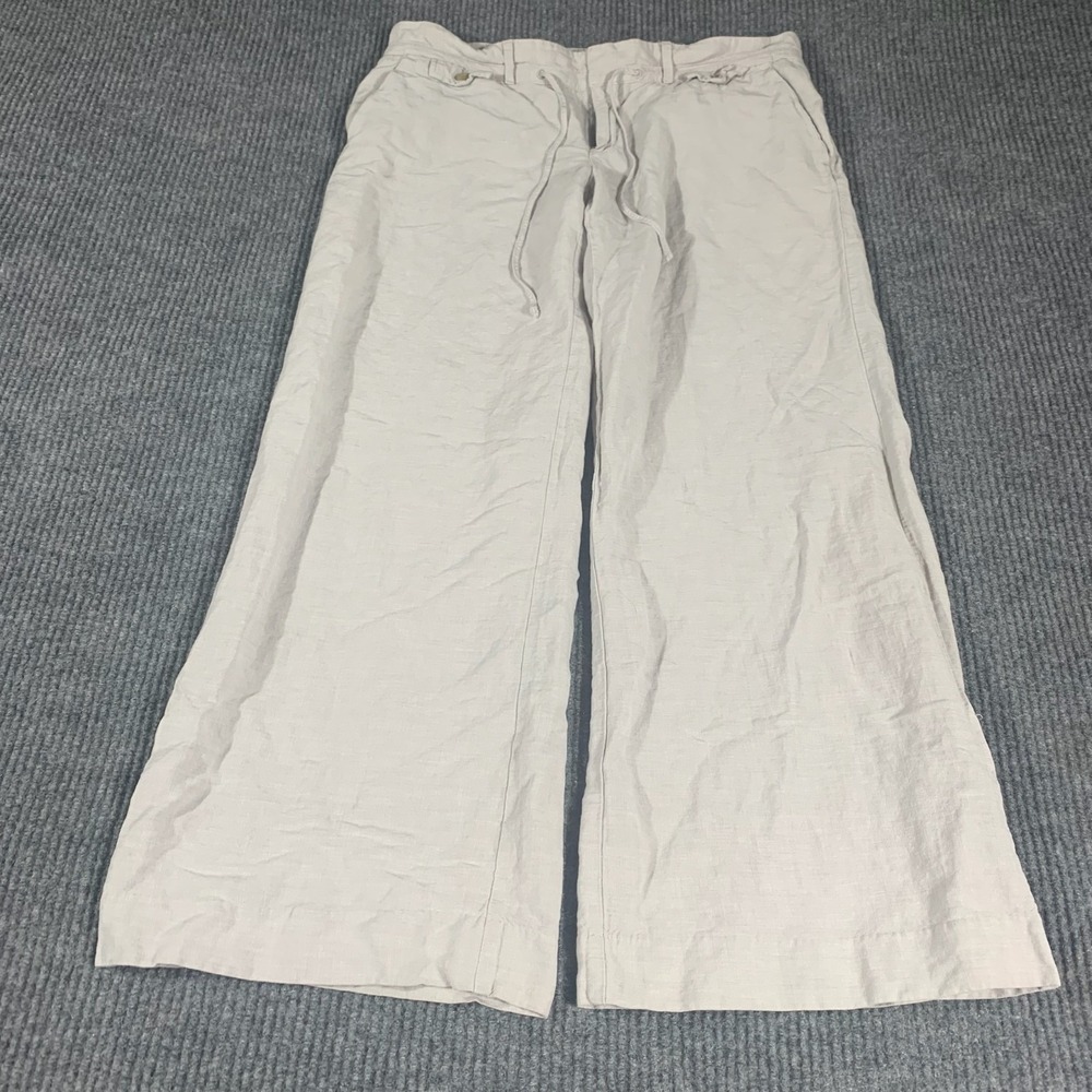 Gap Pants Womens 12 Gray Linen Blend Wide‎ Leg Tie Up Pockets 34x29 Lightweight